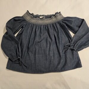 Abercrombie &Fitch Women's Off shoulder Long Sleeve 100% Cotton Denim Blue Top S